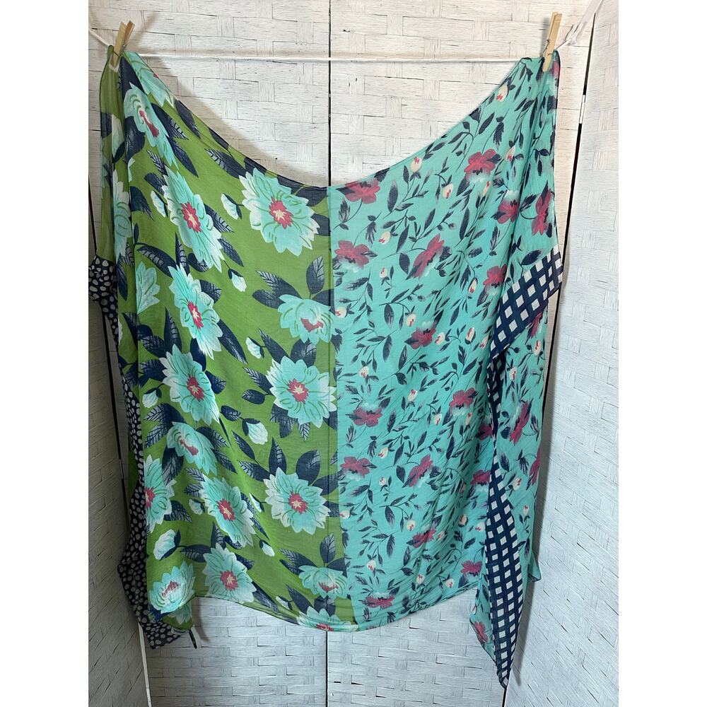 Scarf women's floral green blue white colorful lightweight bohemian cover-up